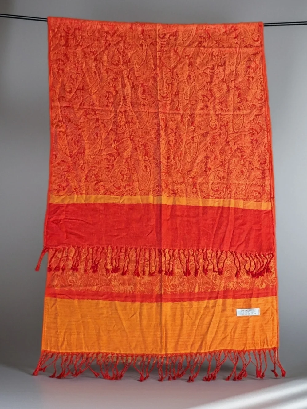 Y2K Vintage Pashmina Silk Shawl Wrap Reversible Two-Tone Orange Red NWOT 72x28